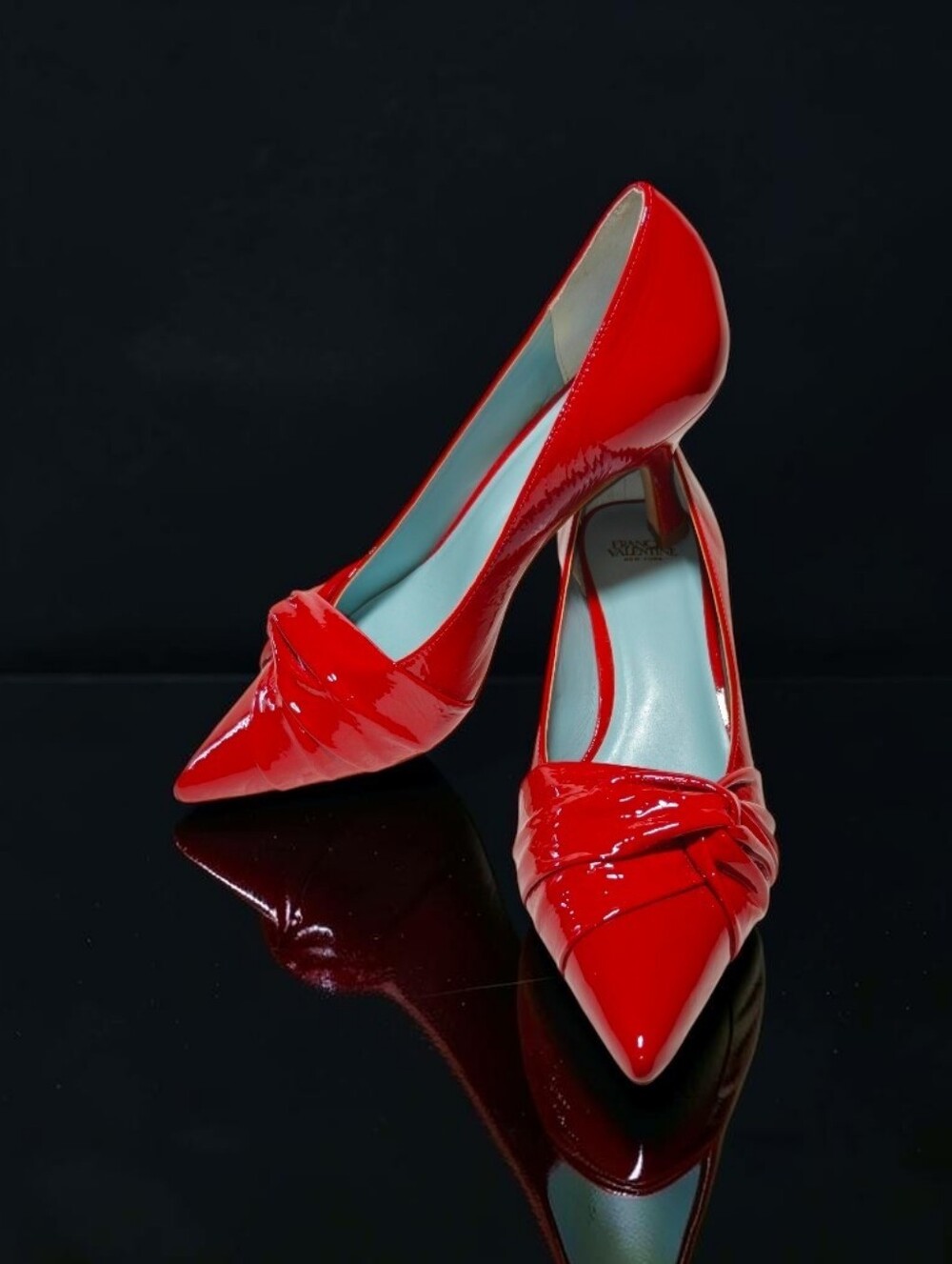 Women's FRANCES VALENTINE Patent Leather Pointed-Toe Knot Kitten Heel Pumps - Picture 5 of 15